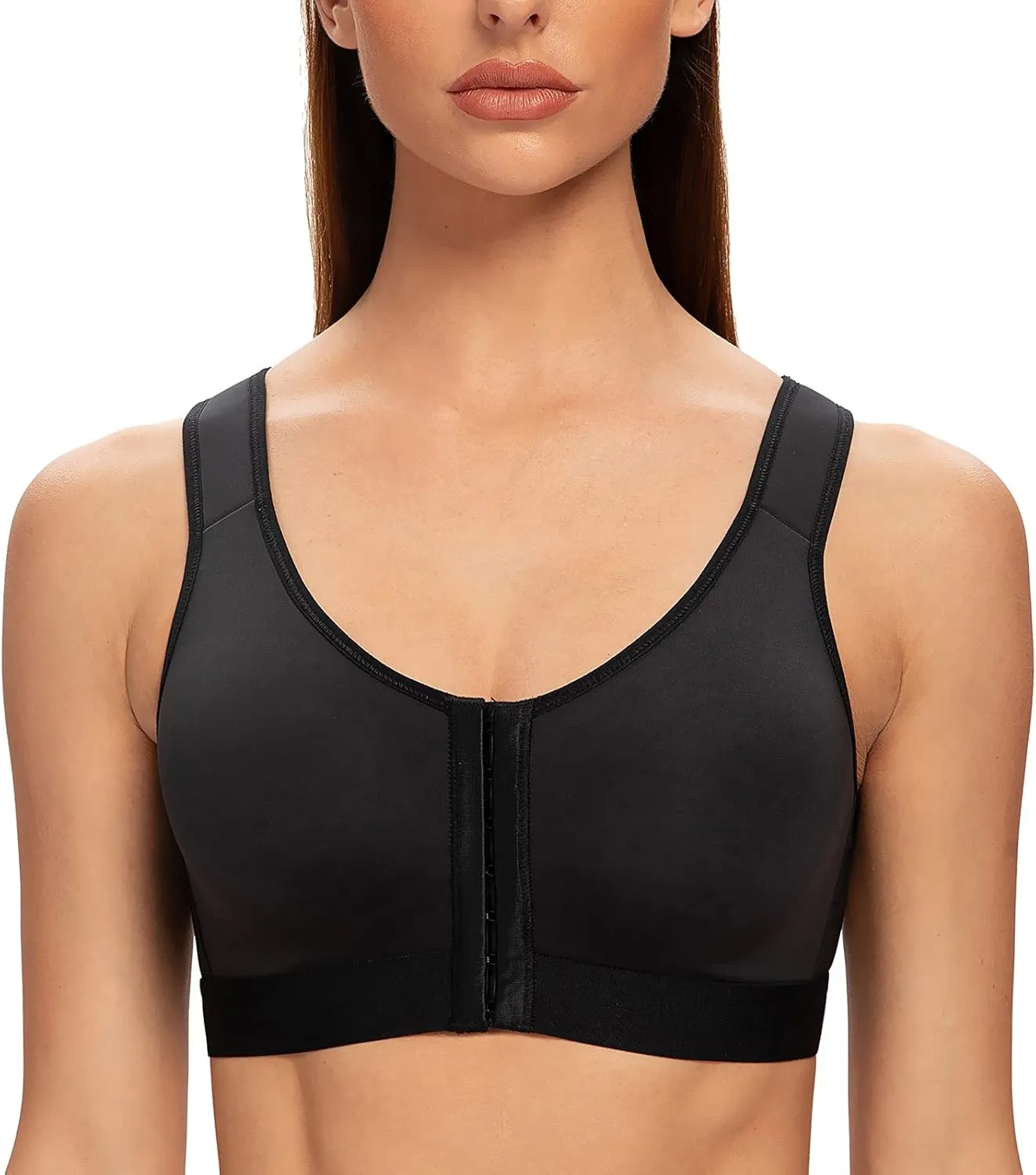 MELENECA Women's Front Closure Wirefree Post Surgery Plus Size Back Support Posture Bra