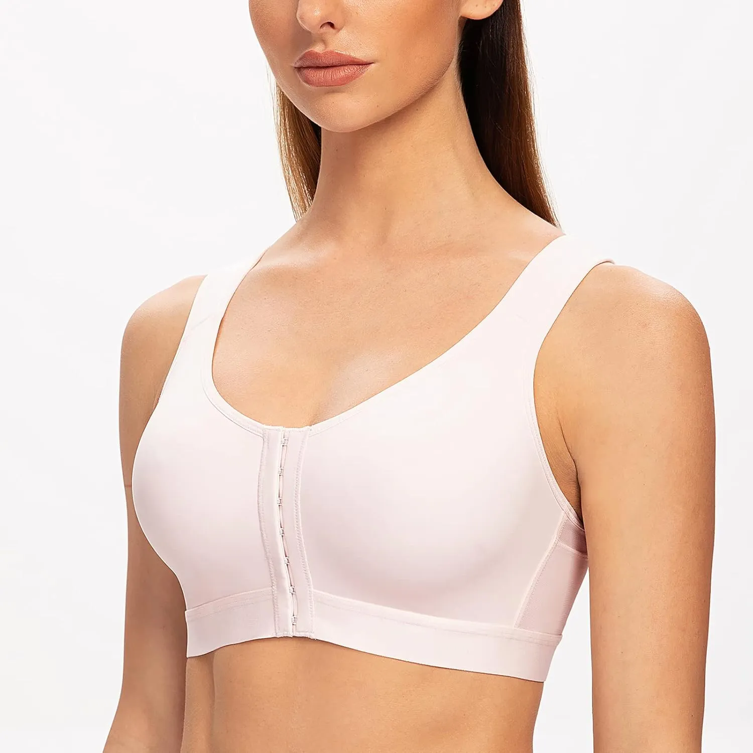 MELENECA Women's Front Closure Wirefree Post Surgery Plus Size Back Support Posture Bra