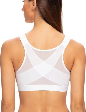 MELENECA Women's Front Closure Wirefree Post Surgery Plus Size Back Support Posture Bra