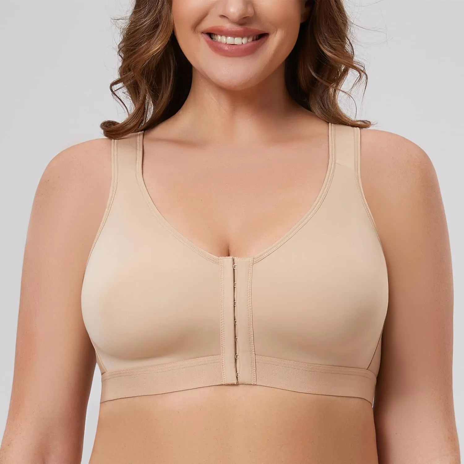 MELENECA Women's Front Closure Wirefree Post Surgery Plus Size Back Support Posture Bra