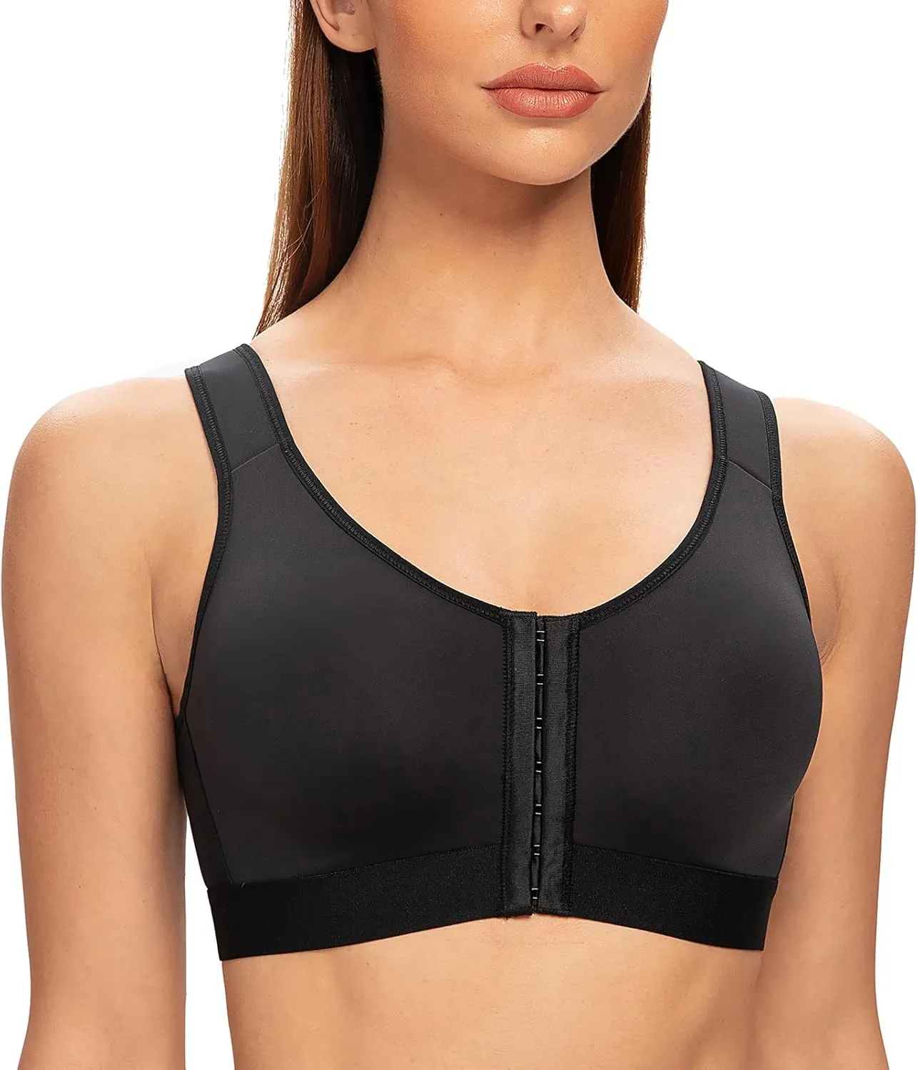 MELENECA Women's Front Closure Wirefree Post Surgery Plus Size Back Support Posture Bra