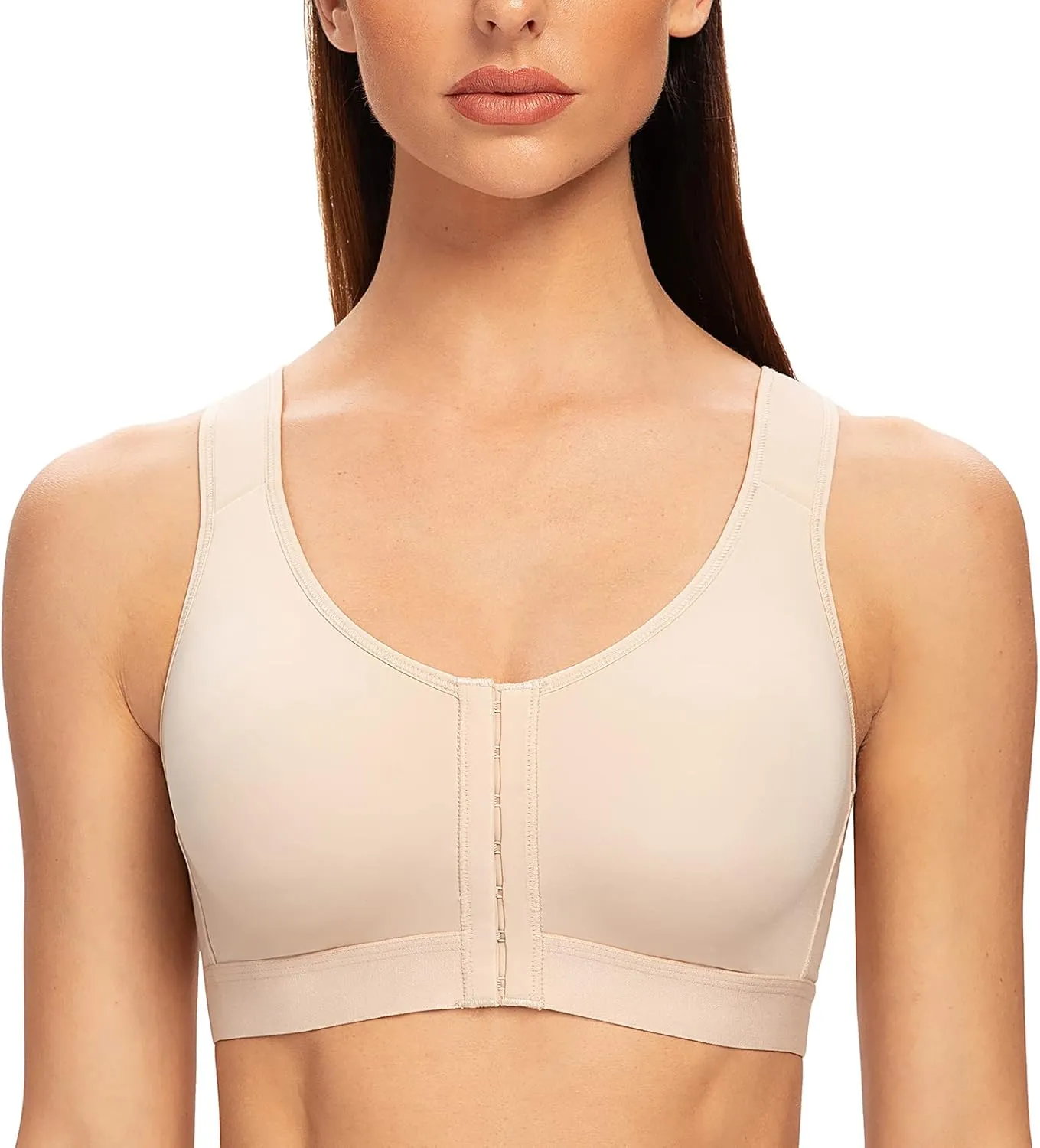 MELENECA Women's Front Closure Wirefree Post Surgery Plus Size Back Support Posture Bra