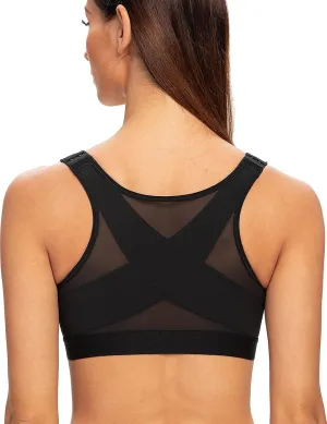 MELENECA Women's Front Closure Wirefree Post Surgery Plus Size Back Support Posture Bra