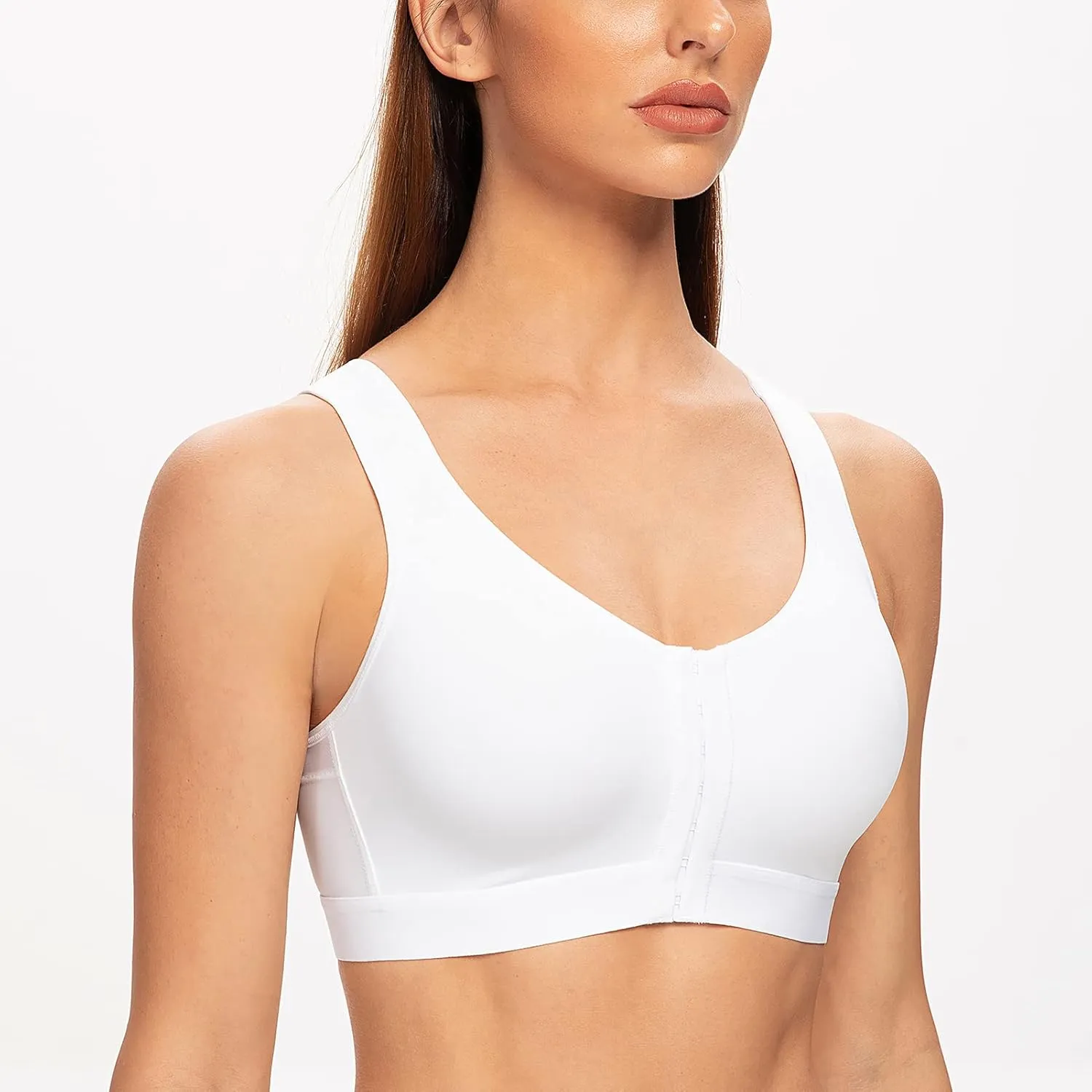 MELENECA Women's Front Closure Wirefree Post Surgery Plus Size Back Support Posture Bra