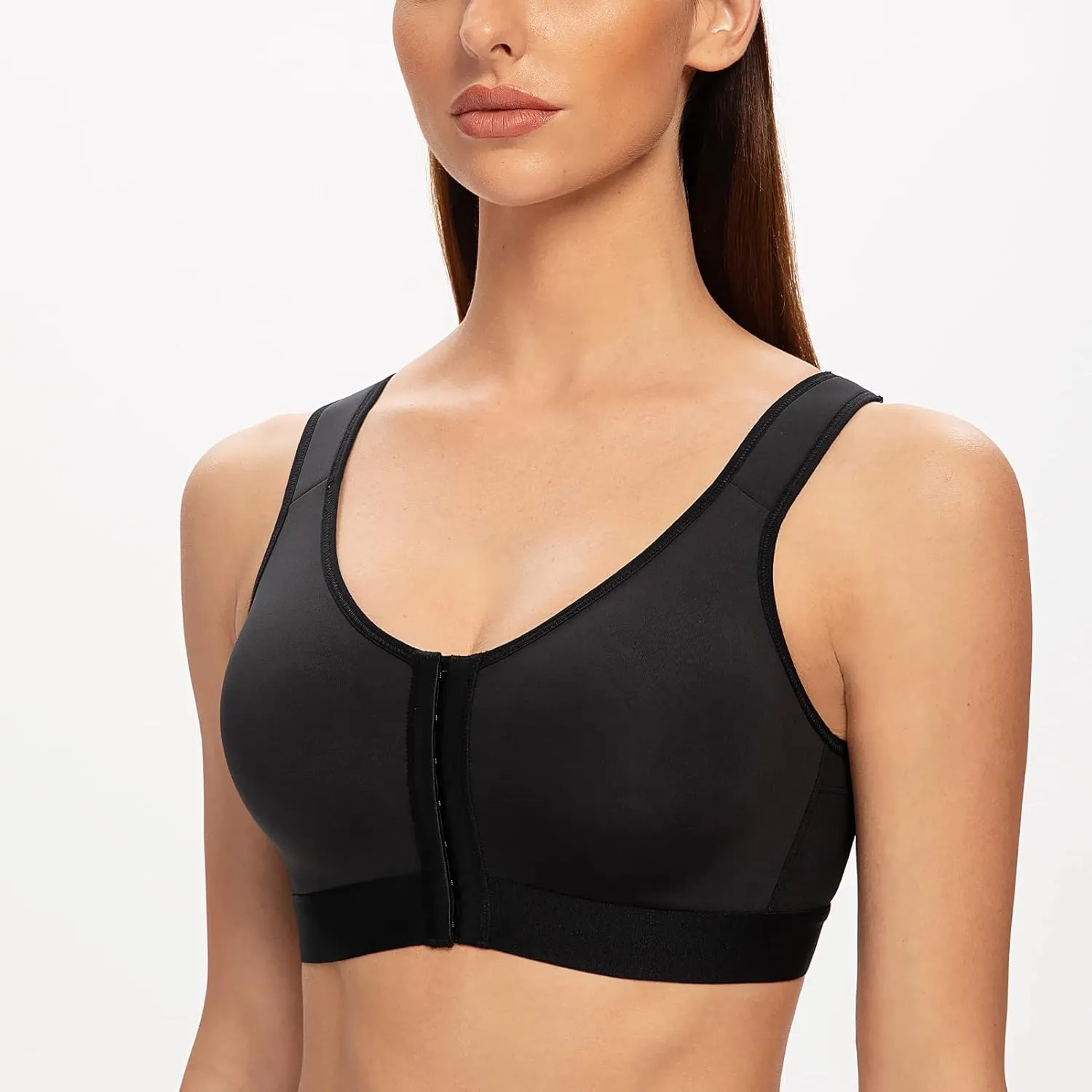 MELENECA Women's Front Closure Wirefree Post Surgery Plus Size Back Support Posture Bra