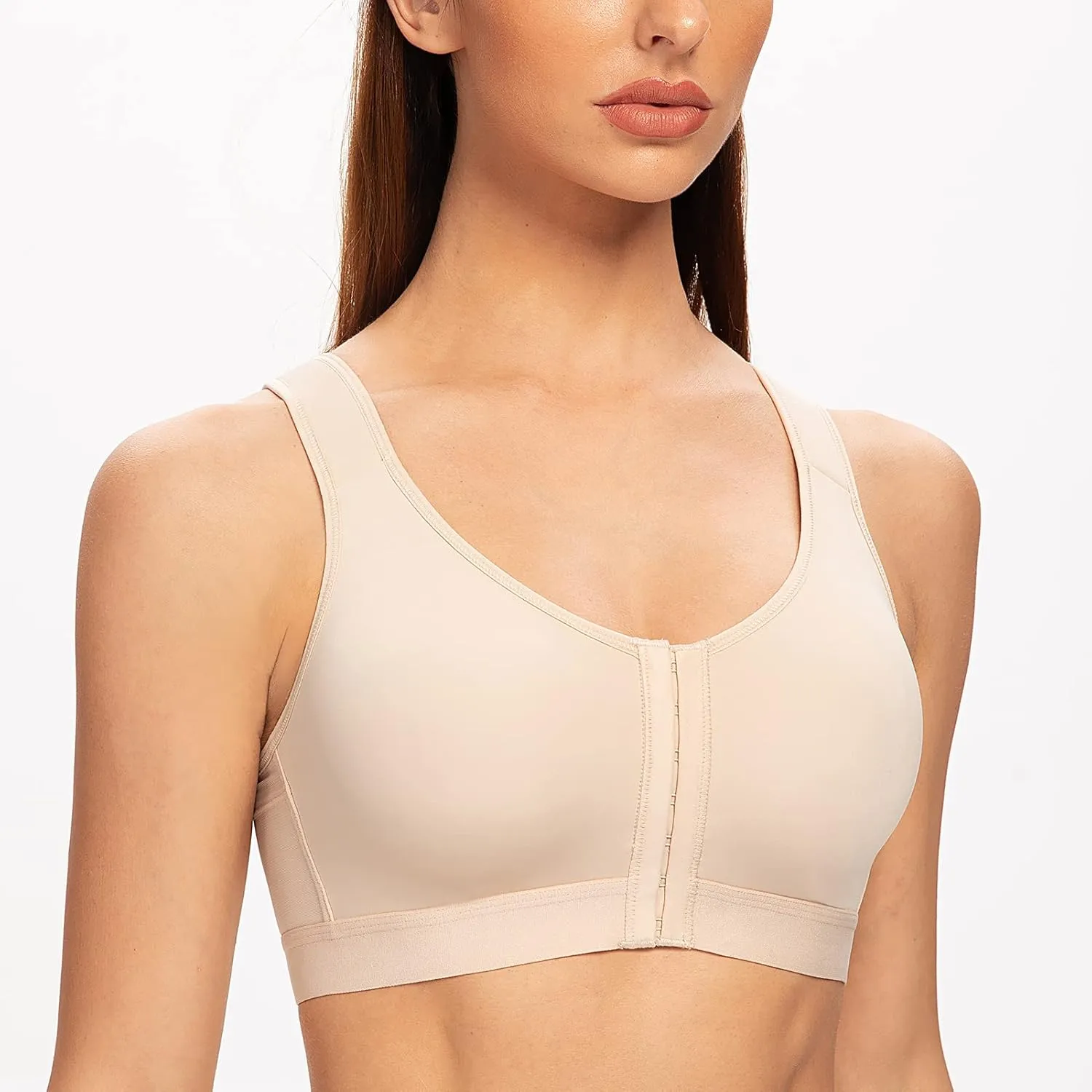 MELENECA Women's Front Closure Wirefree Post Surgery Plus Size Back Support Posture Bra