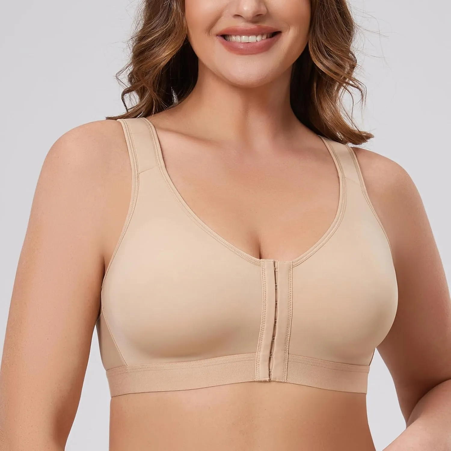 MELENECA Women's Front Closure Wirefree Post Surgery Plus Size Back Support Posture Bra