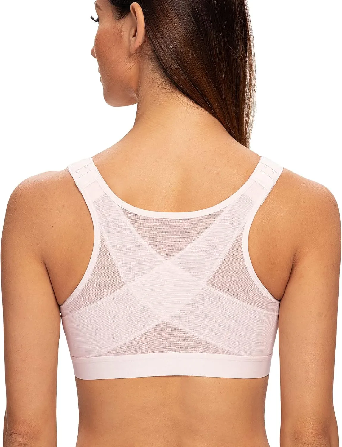 MELENECA Women's Front Closure Wirefree Post Surgery Plus Size Back Support Posture Bra