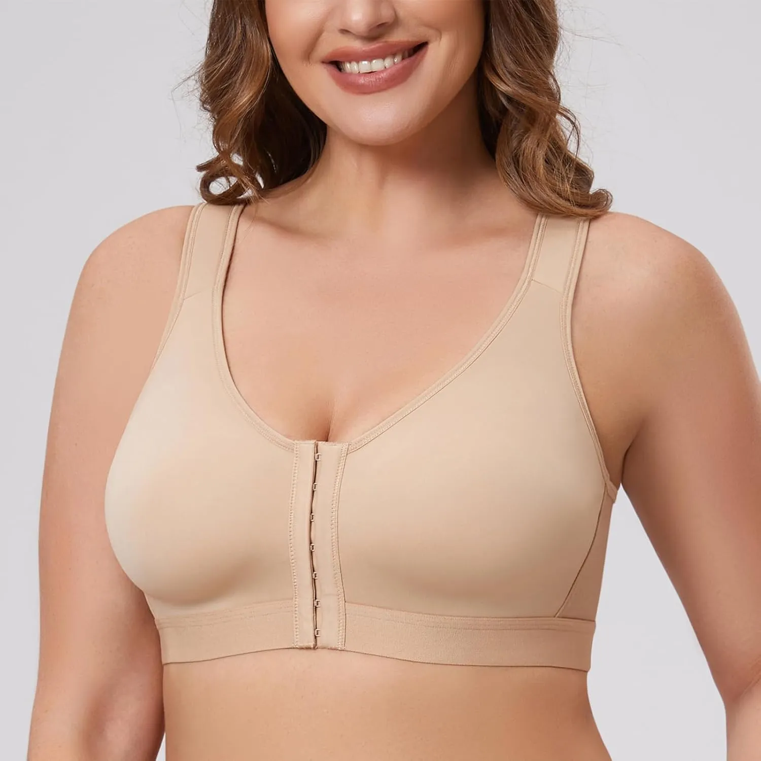 MELENECA Women's Front Closure Wirefree Post Surgery Plus Size Back Support Posture Bra