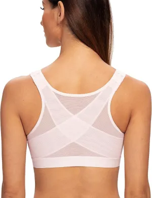 MELENECA Women's Front Closure Wirefree Post Surgery Plus Size Back Support Posture Bra