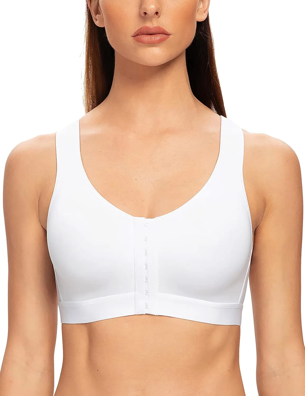 MELENECA Women's Front Closure Wirefree Post Surgery Plus Size Back Support Posture Bra
