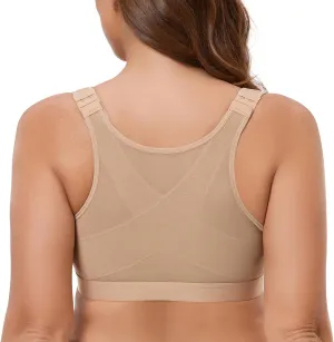MELENECA Women's Front Closure Wirefree Post Surgery Plus Size Back Support Posture Bra