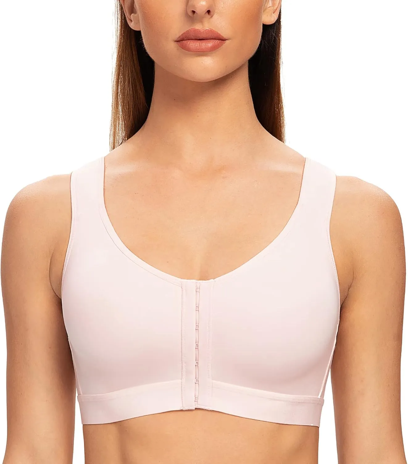 MELENECA Women's Front Closure Wirefree Post Surgery Plus Size Back Support Posture Bra