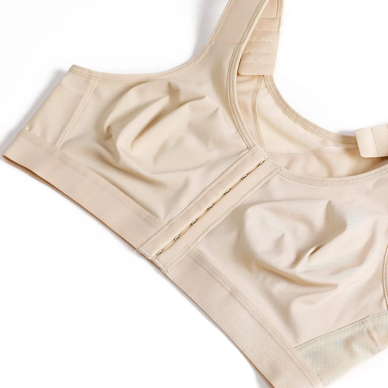 MELENECA Women's Front Closure Wirefree Post Surgery Plus Size Back Support Posture Bra