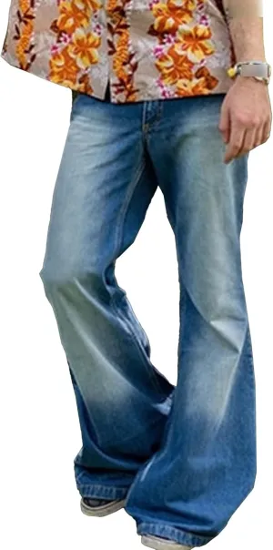Men's Baggy Casual Bell Bottom Jeans Relaxed Fit Vintage Wide Leg Denim Pants Flared Flares Retro Classic Jeans