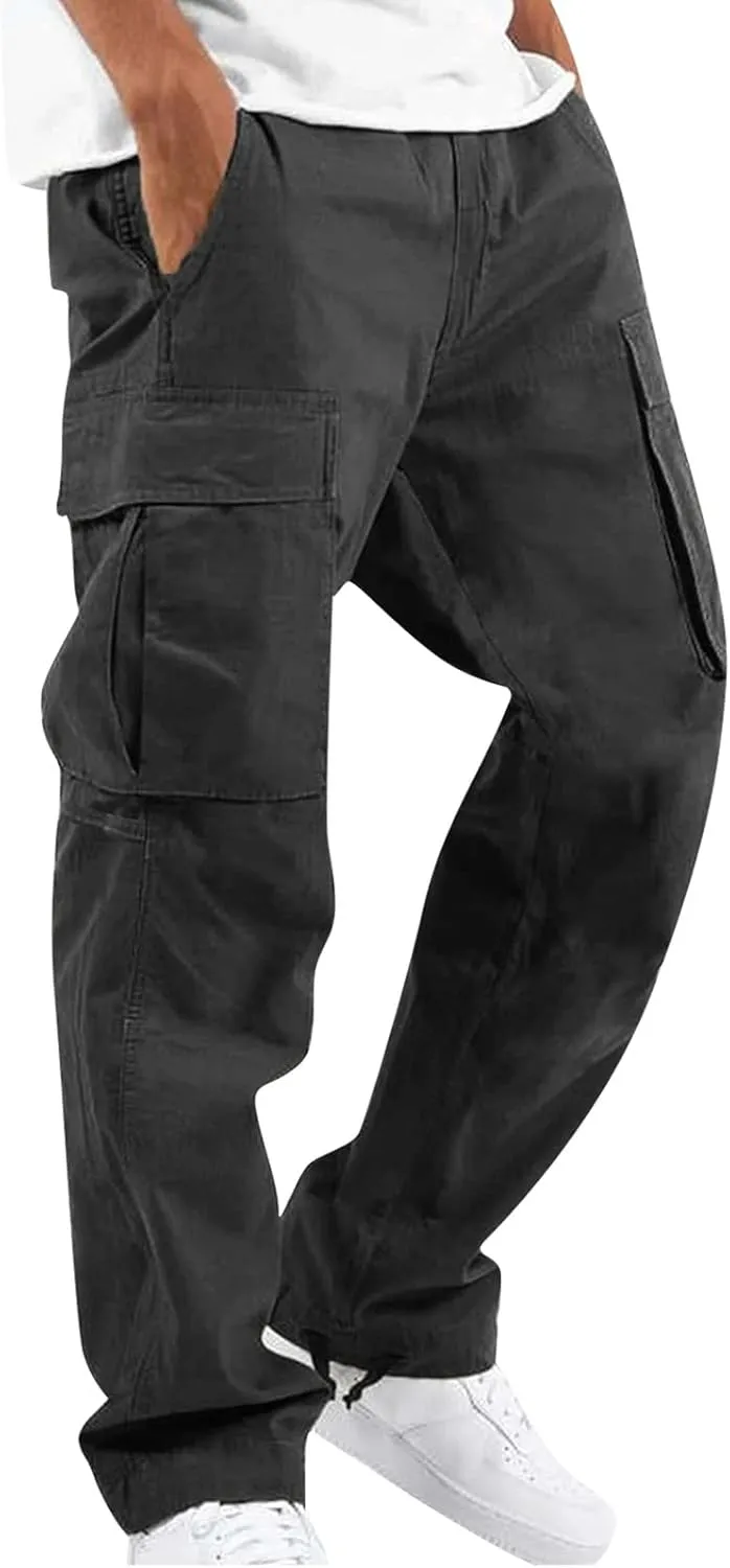 Mens Cargo Pants Bottom Construction Joggers Jogging Zipper Outdoor Trousers Fishing Sweatpants