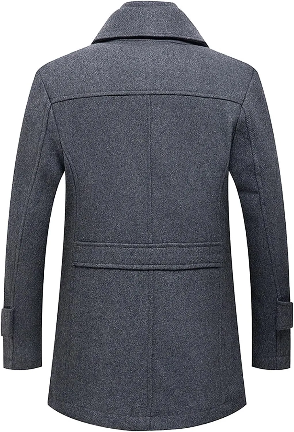 Men's Casual Woolen Overcoat Solid Color Double Convertible Padded Coat Fashion Turn-Down Collar Warm Long Coats
