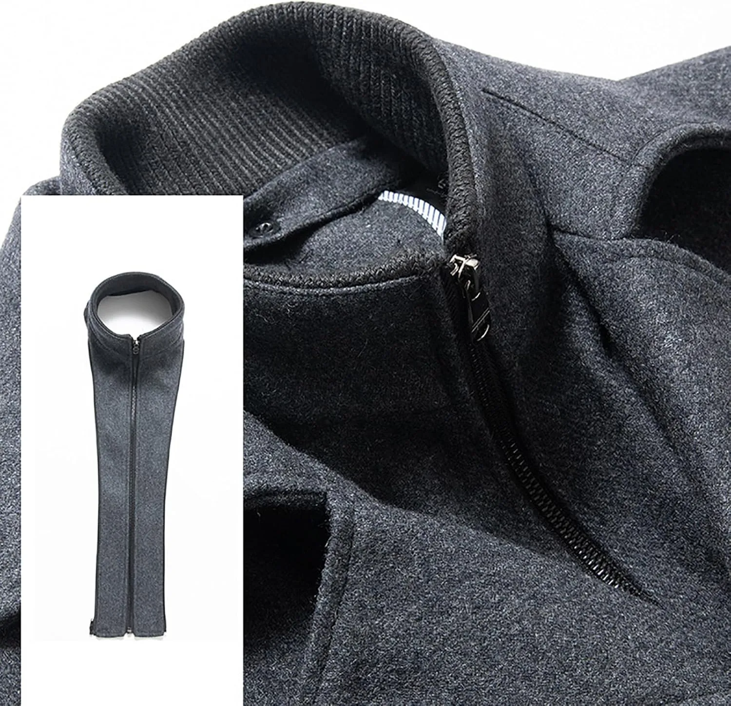 Men's Casual Woolen Overcoat Solid Color Double Convertible Padded Coat Fashion Turn-Down Collar Warm Long Coats