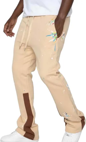Mens Hip Hop Stacked Sweatpants Drawstring Elastic Waist Y2K Flared Jogger Pants Relaxed Fit Print Bell Bottom Pants