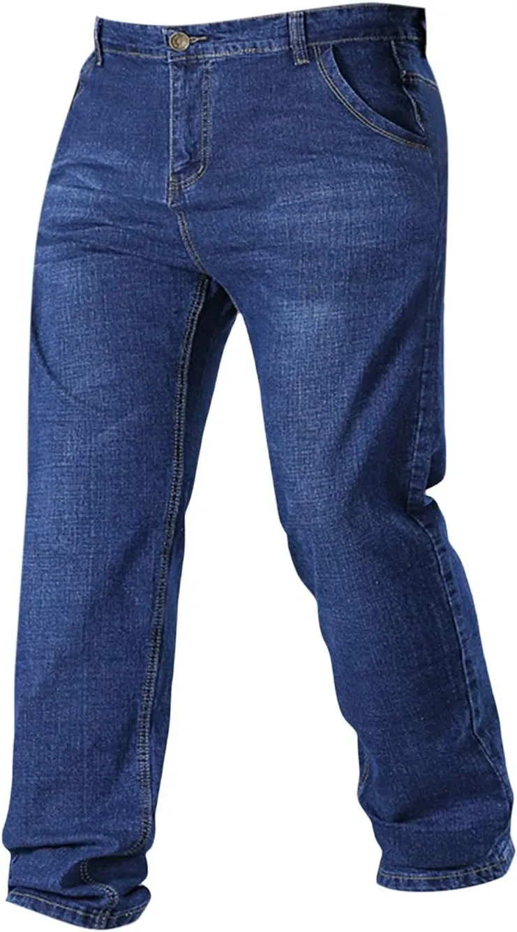 Mens Jeans Relaxed Fit Plus Size Plain Vintage Denim Pants Open Bottom Summer Casual Straight Leg Baggy Trousers