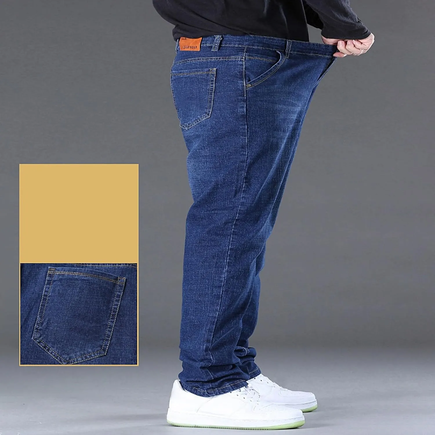 Mens Jeans Relaxed Fit Plus Size Plain Vintage Denim Pants Open Bottom Summer Casual Straight Leg Baggy Trousers