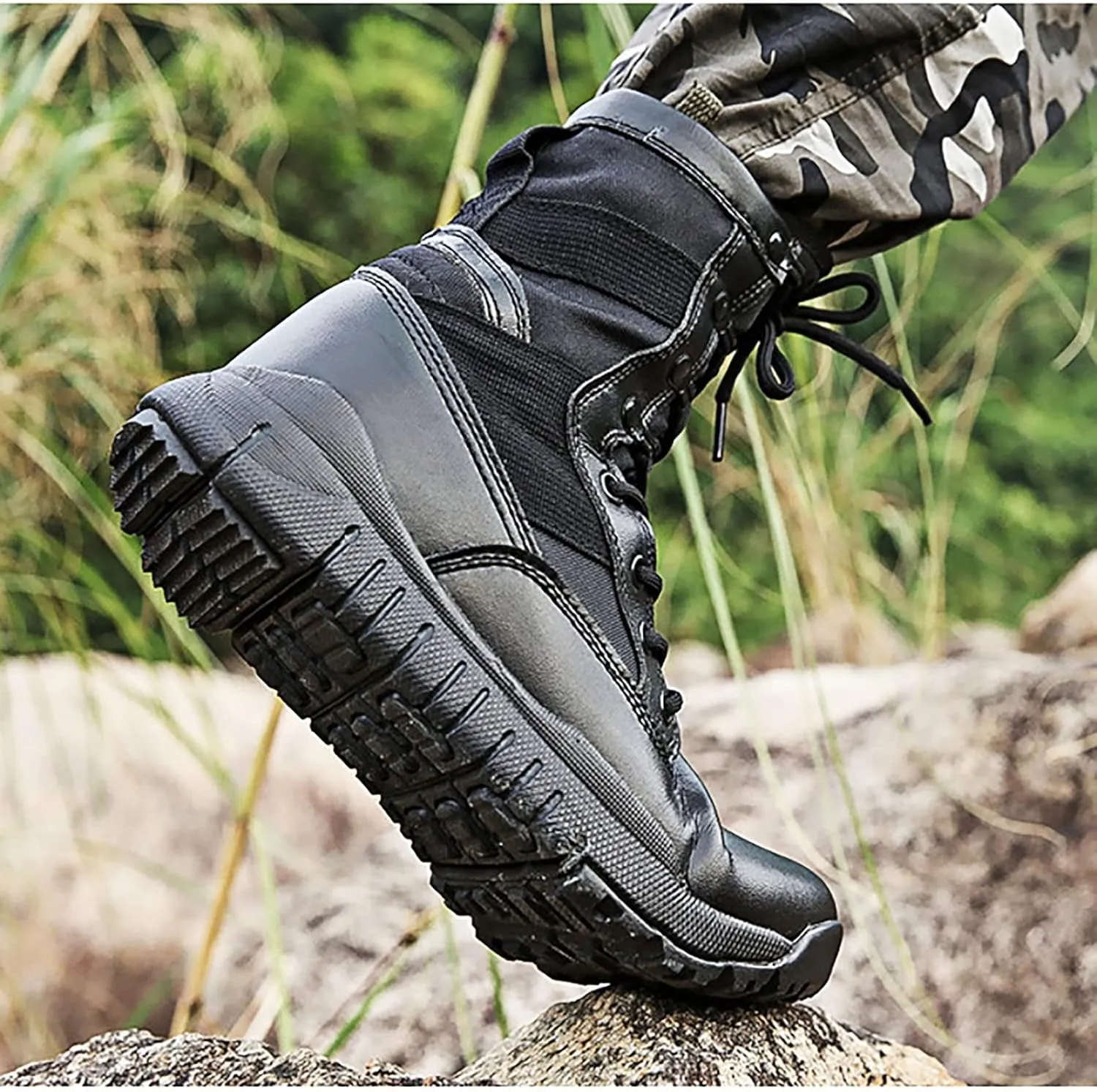 Men's Light High-top Combat Shoes, Comfort Durable Odor-proof Non-slip Breathable Tactical Boots, Outdoor Lace-up Sports Rubber Sole Hiking Shoes