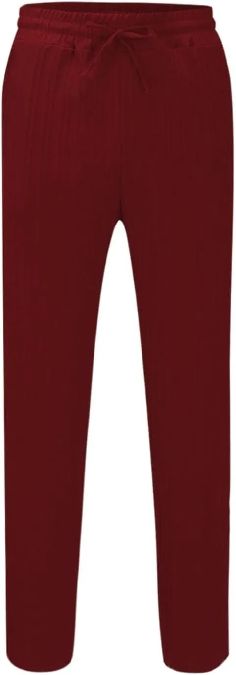Men's Linen Pants Striped Casual Beach Vacation Slacks Open Bottom Drawstring Waist Relaxed Fit Trousers for Summer