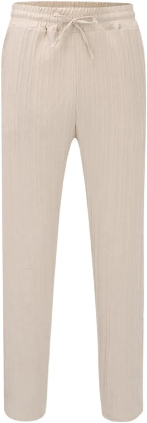 Men's Linen Pants Striped Casual Beach Vacation Slacks Open Bottom Drawstring Waist Relaxed Fit Trousers for Summer