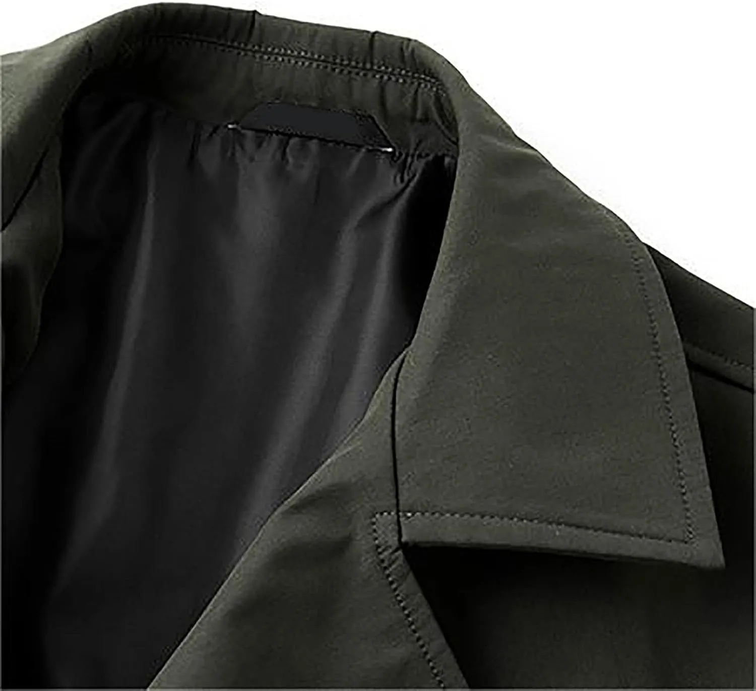 Men's Long Trench Windbreaker Coat Double Breasted Lapel Windproof Overcoat With Belt