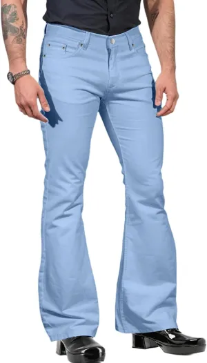 Mens Relaxed Vintage 70s Bell Bottom Disco Pants Stretch Fit Classic Trousers Flared Flares Retro Denim Jeans Pant