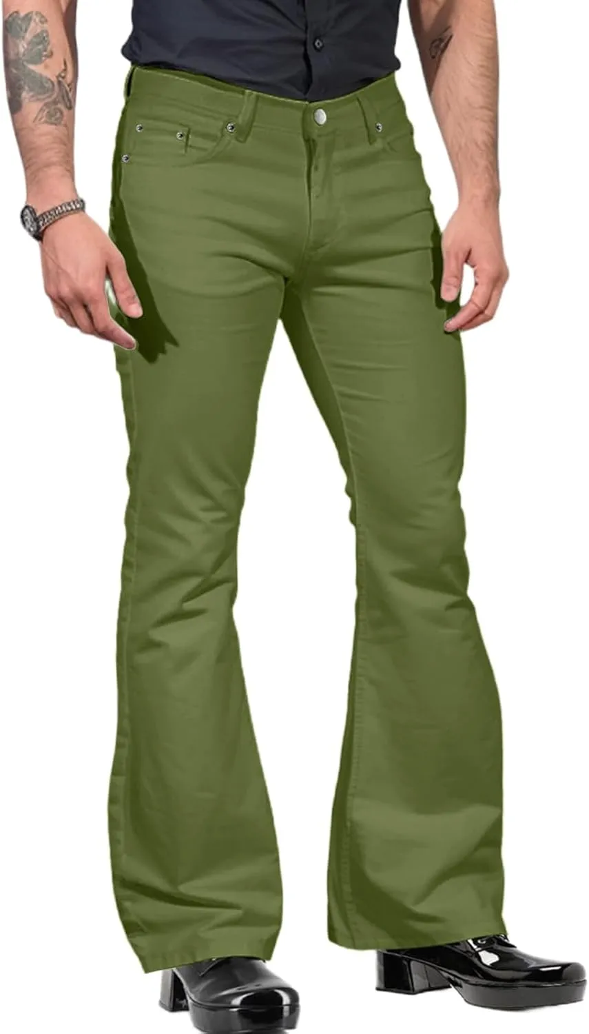 Mens Relaxed Vintage 70s Bell Bottom Disco Pants Stretch Fit Classic Trousers Flared Flares Retro Denim Jeans Pant