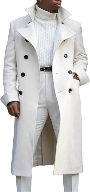 Mens Trench Coat Slim Fit Casual Double Breasted Long Pea Coat Casual Windbreaker Lapel Long Jacket Overcoat for Men