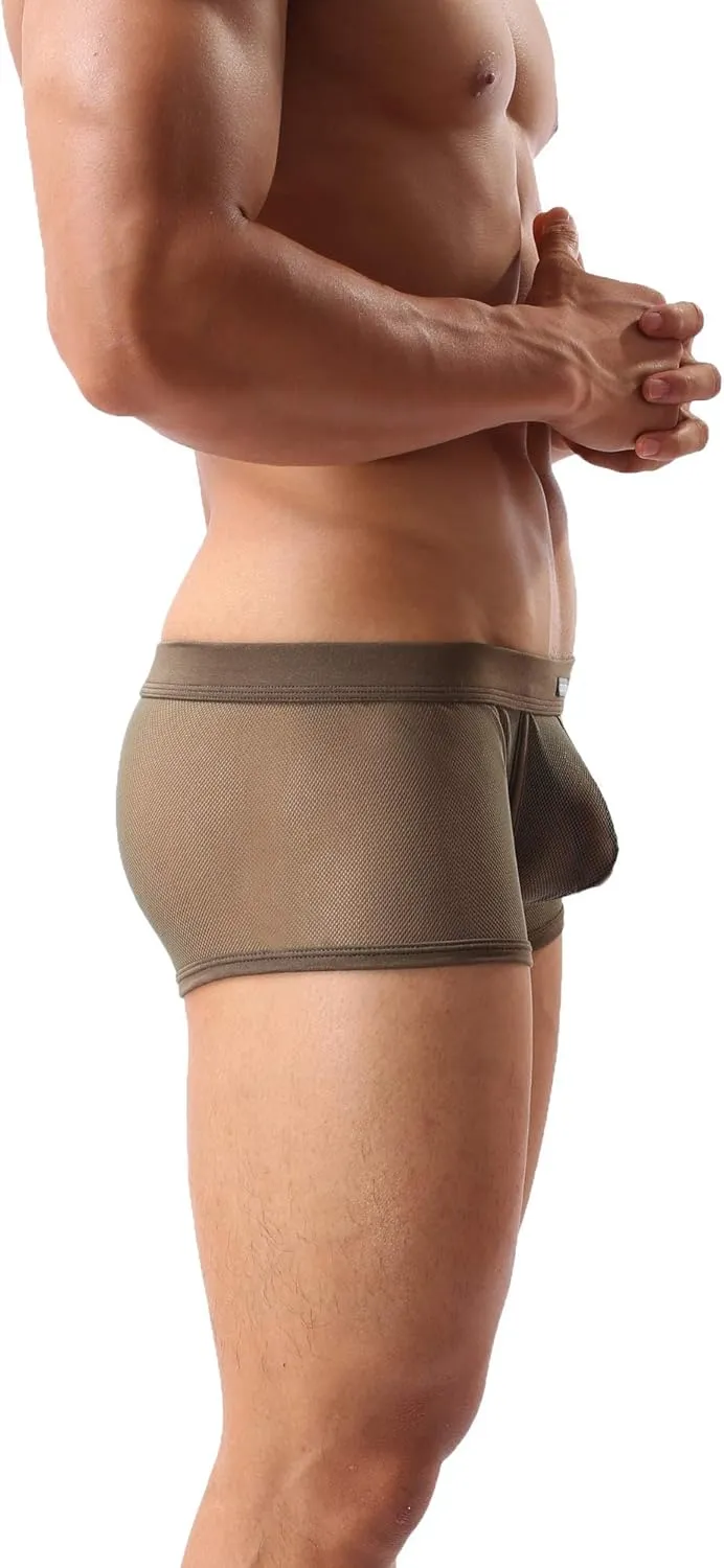 Mens Underwear Sexy Mesh Boxer Briefs,Cool See Through Soft Underpants
