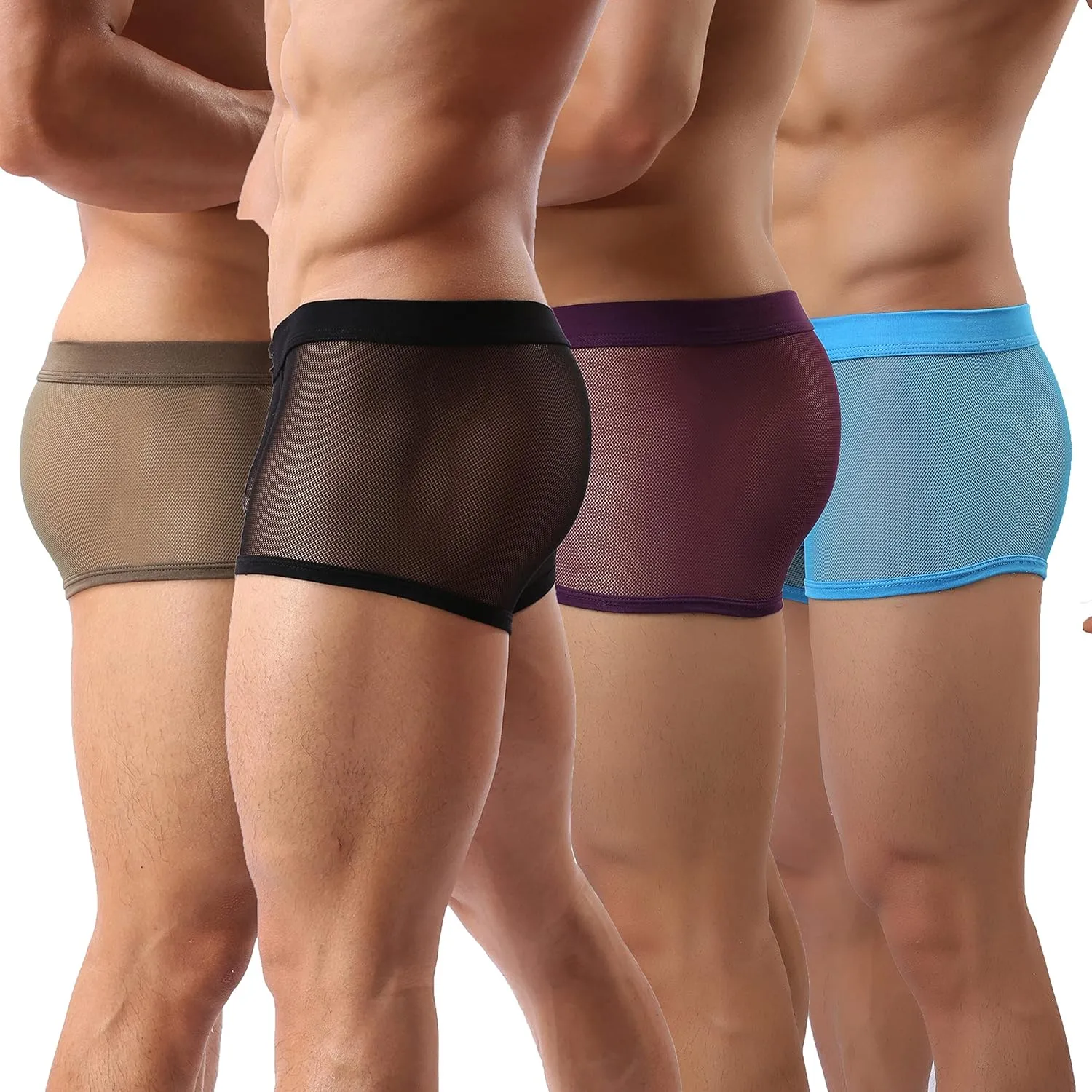Mens Underwear Sexy Mesh Boxer Briefs,Cool See Through Soft Underpants