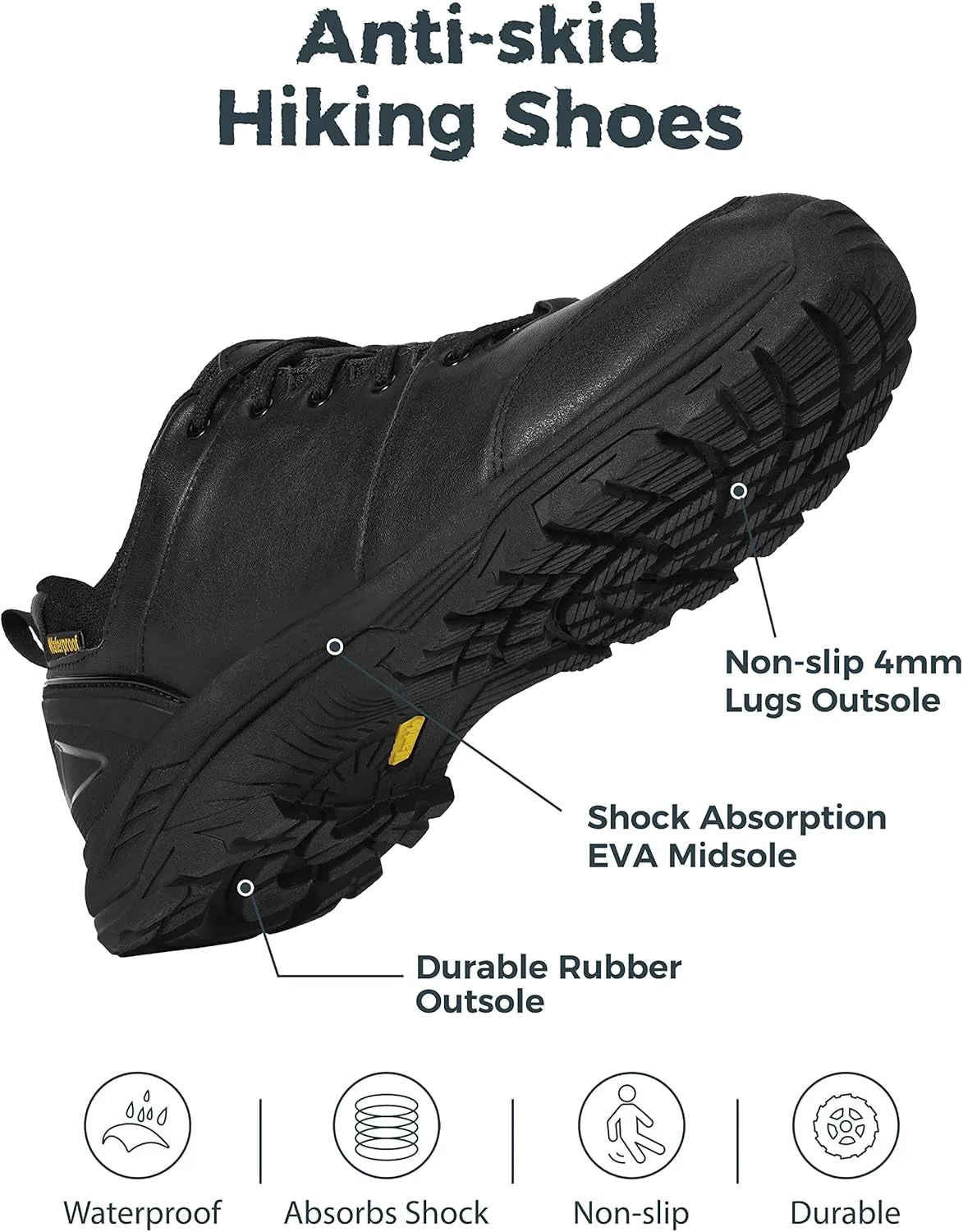 Men'S Waterproof Hiking Shoes Low Cut Hiking Boots Slip on Work Shoes Trekking Sneakers