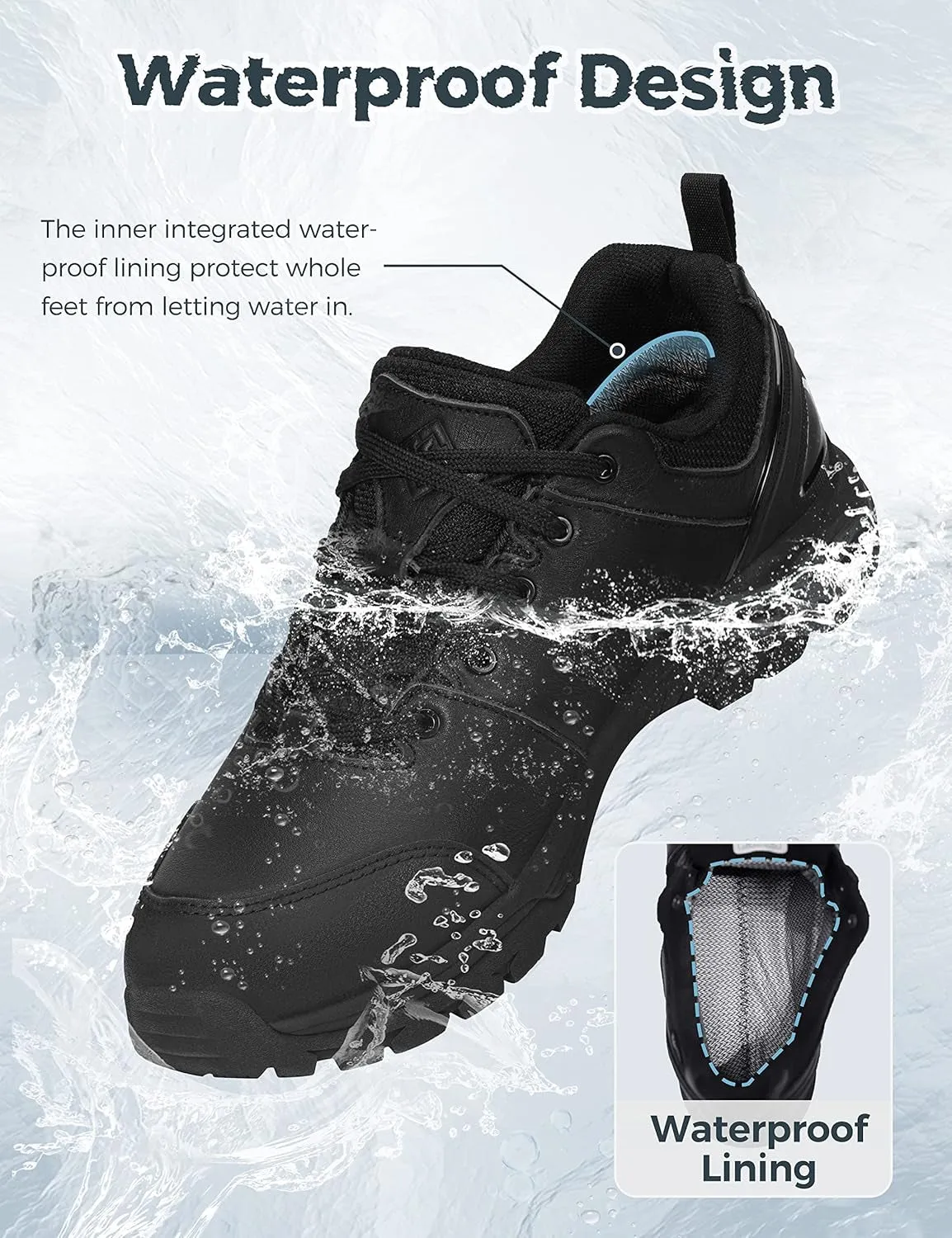 Men'S Waterproof Hiking Shoes Low Cut Hiking Boots Slip on Work Shoes Trekking Sneakers