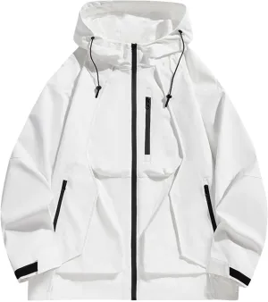 Mens Windproof Jacket Waterproof Lightweight Mountain Sport Jacket for Men Hooded Windbreaker Raincoat Zipper Jackets
