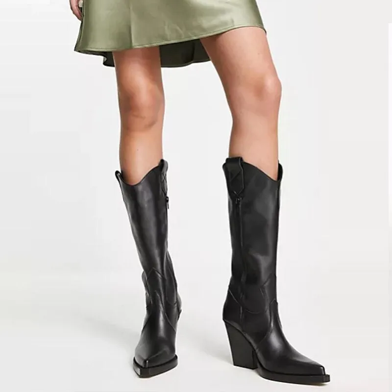 Mid-calf Boots Western Cowboy vera pelle