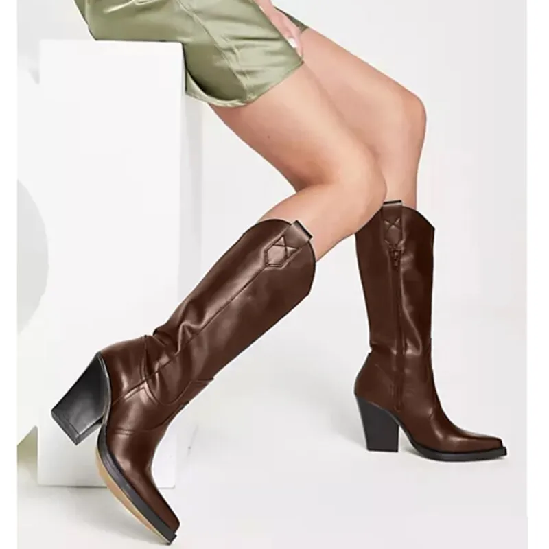 Mid-calf Boots Western Cowboy vera pelle