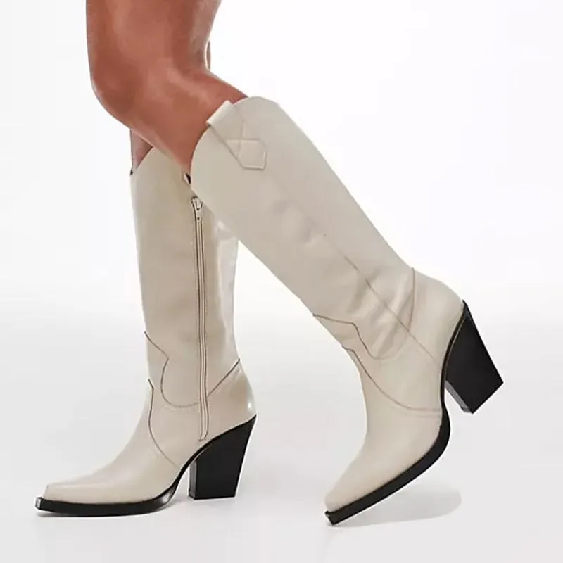 Mid-calf Boots Western Cowboy vera pelle