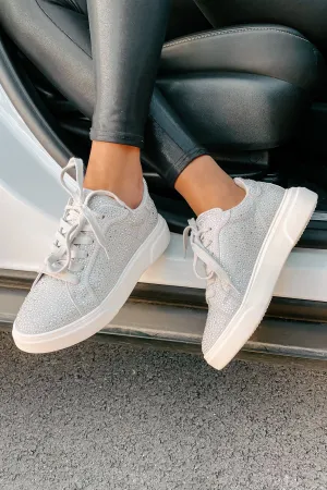 Moment In The Spotlight Madden Girl Lace-Up Rhinestone Sneakers (Grey)