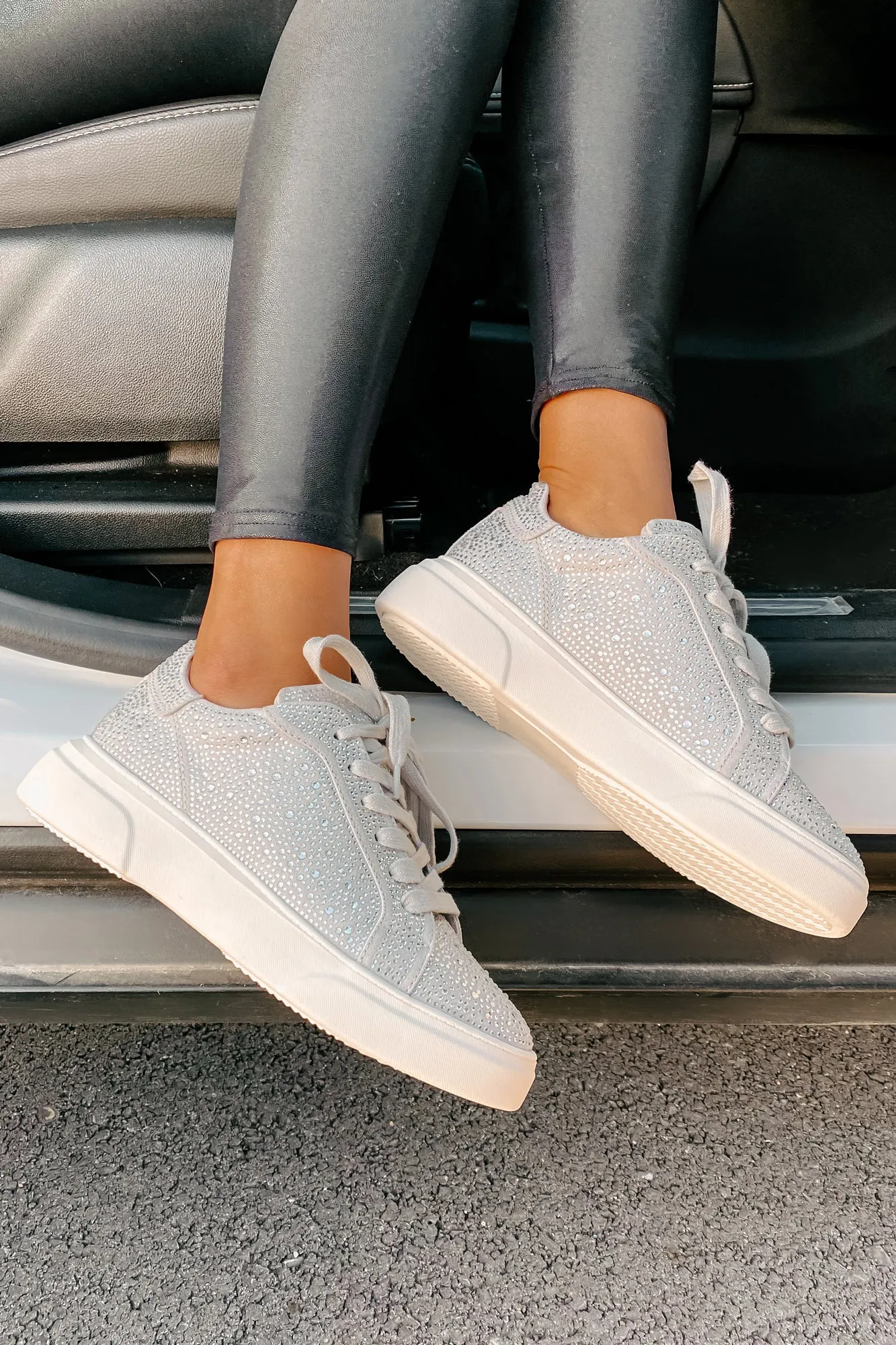 Moment In The Spotlight Madden Girl Lace-Up Rhinestone Sneakers (Grey)