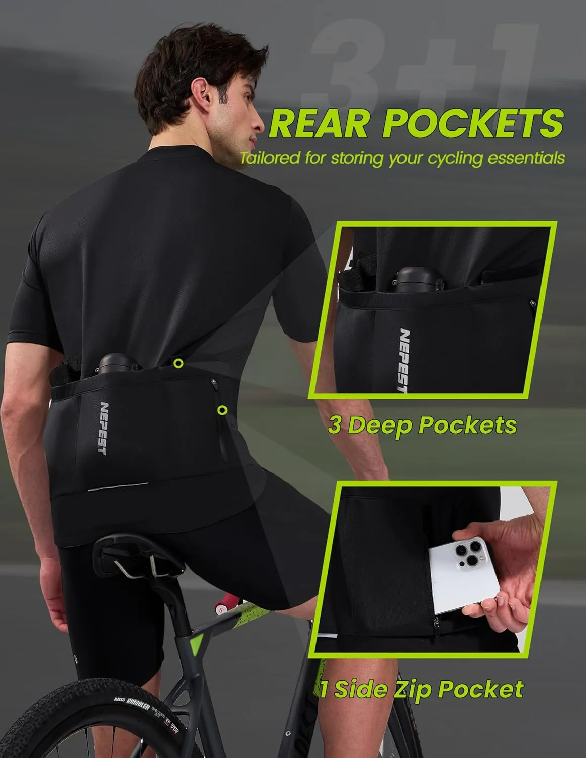Nepest Cycling Jersey Men Short Sleeve Bike Shirts with 4 Rear Pockets Moisture Wicking Half Zip Road & Mountain Biking