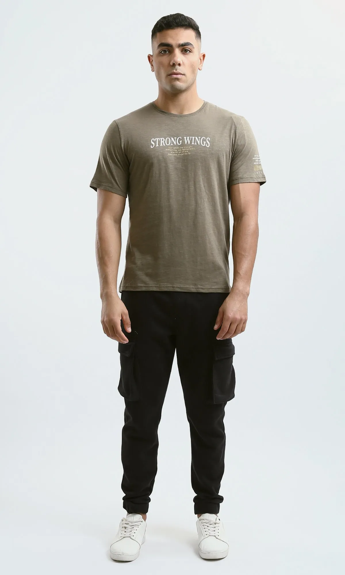 O179359 "Strong Wings" Heather Dark Khaki Short Sleeves Tee