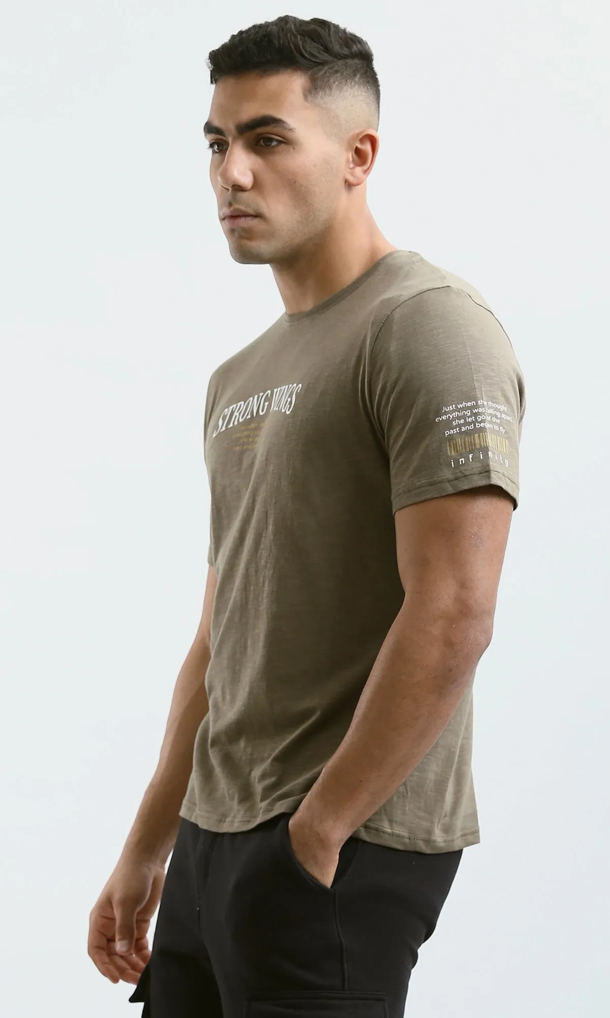 O179359 "Strong Wings" Heather Dark Khaki Short Sleeves Tee