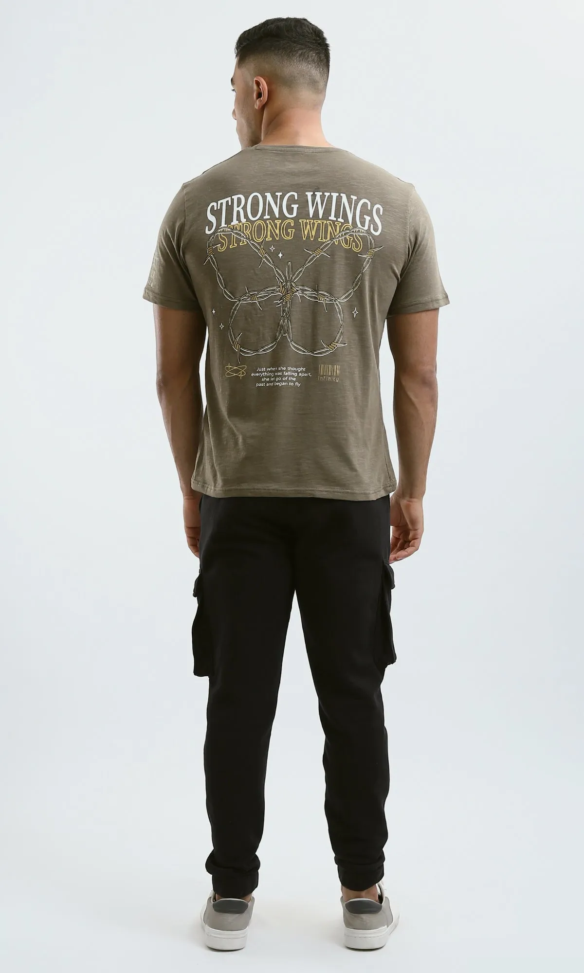 O179359 "Strong Wings" Heather Dark Khaki Short Sleeves Tee