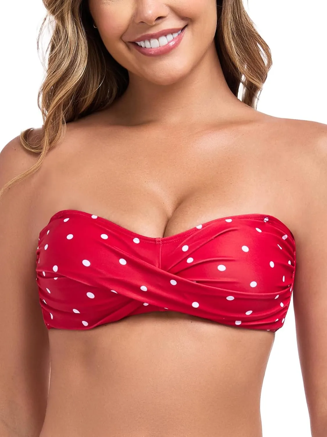 Ocean Blues Women's Strapless Bikini Top Bandeau Swimsuit Off Shoulders Bikini Top Wire-Free Bathing Suit Top
