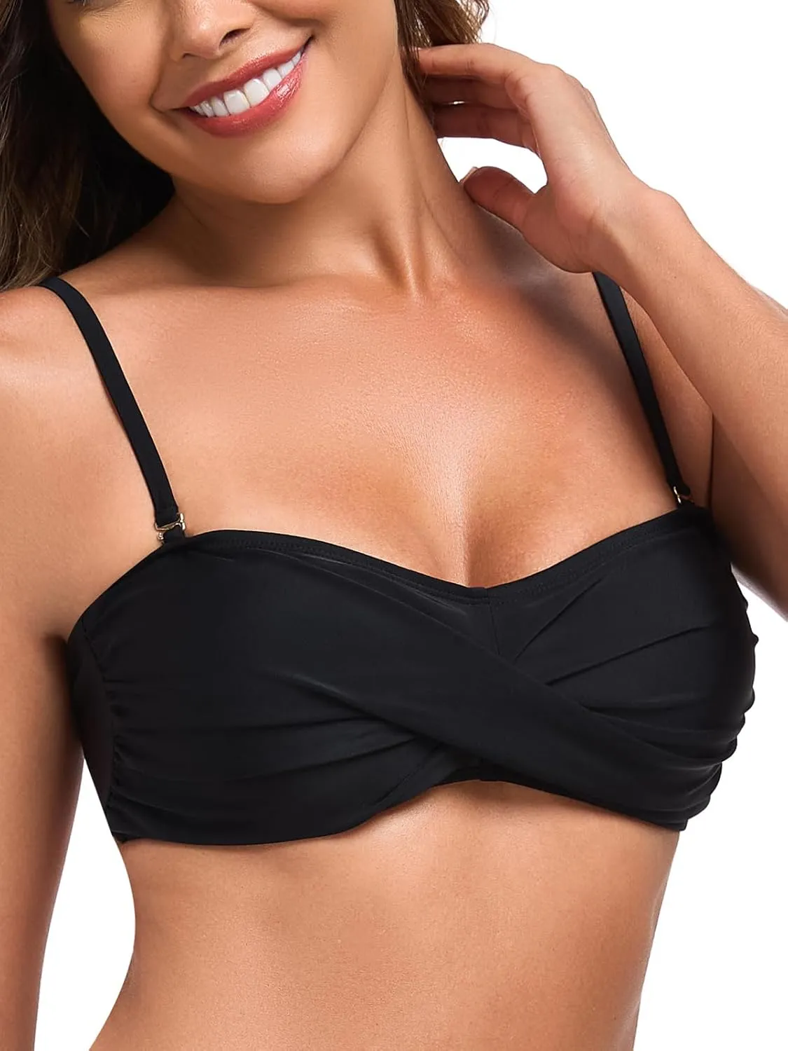 Ocean Blues Women's Strapless Bikini Top Bandeau Swimsuit Off Shoulders Bikini Top Wire-Free Bathing Suit Top