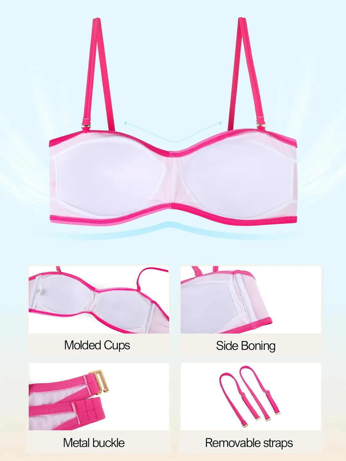 Ocean Blues Women's Strapless Bikini Top Bandeau Swimsuit Off Shoulders Bikini Top Wire-Free Bathing Suit Top