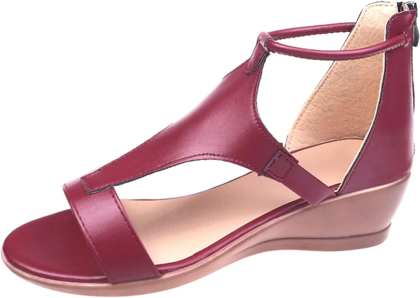 oiangi Hollow Wedge Sandals for Women Casual Summer Fish Mouth Open Toe Back Zipper Sandals Solid Color Comfortable Breathable Ladies Outdoor Shoes
